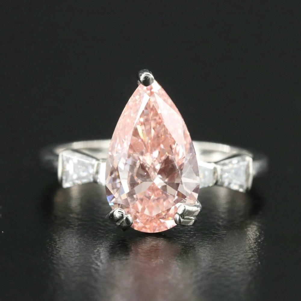 Platinum 3.11 CTW VS1 Lab Created Diamond Ring with IGI Report and Fancy Center